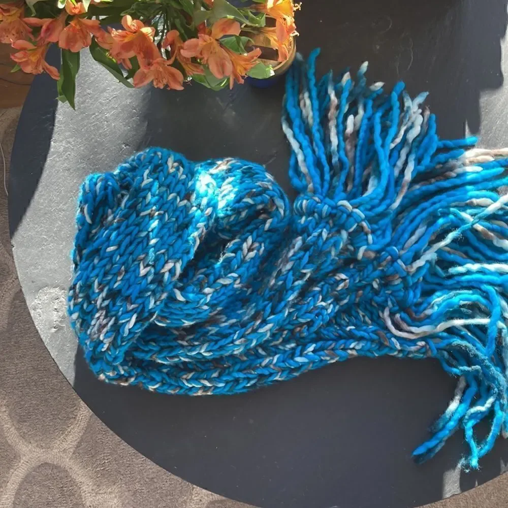HAND CRAFTED Luxury Chunky scarf wool 2 strand 120”x10”Malabrigio Rasta Yarn